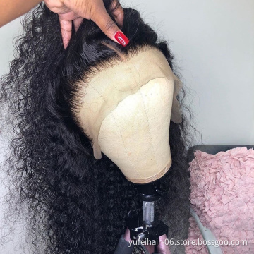 180% Density Kinky Curly Glueless Human Hair Wig HD Transparent Lace Front Closure Wigs For Black Women